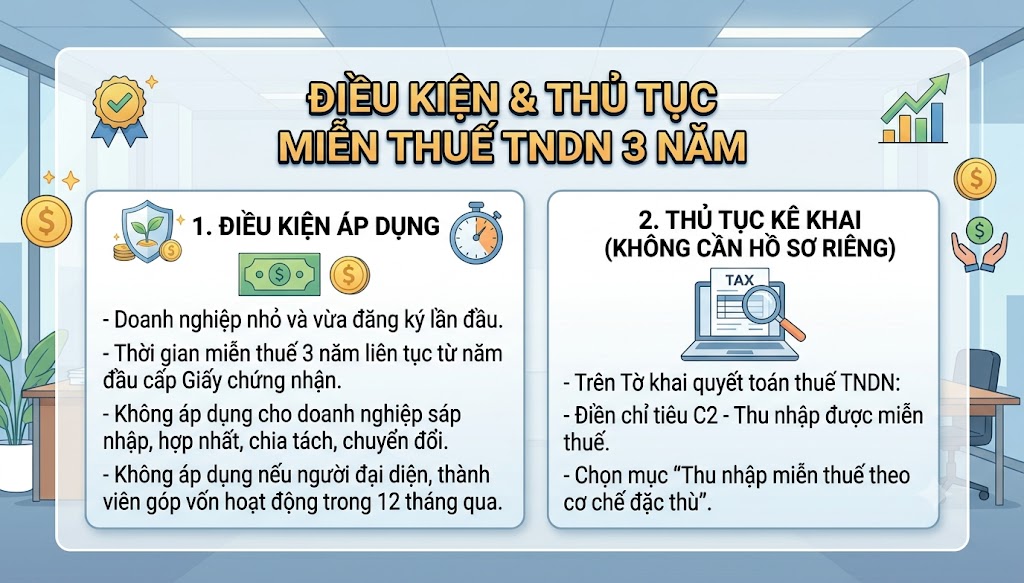Quy định hồ sơ và thủ tục miễn thuế TNDN 3 năm cho doanh nghiệp mới
